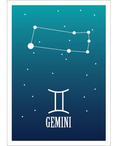 Kohopainettu postikortti Zodiac Signs - Gemini / Kaksonen