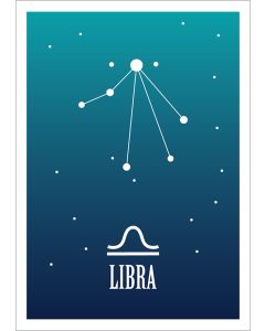 Kohopainettu postikortti Zodiac Signs - Libra / Vaaka
