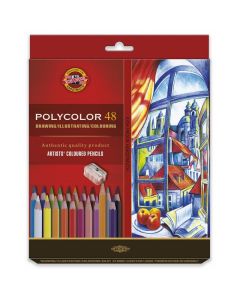 KOH Polycolor värikynät 48 kpl kartonkirasia, Sis myös 2 lyijykynää HB ja 4B sekä teroitin