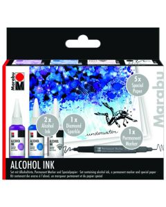 Marabu Alcohol Ink Set Underwater 3x20ml+tussi, värit 057, 081 + diamond 510, tussi 5 muovipap.ark