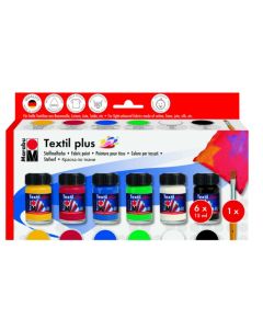 Marabu Textil PLUS Tekstiilivärilaj 6x15ml, +litteä sivellin koko 8 tummille vaatteille
