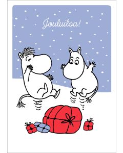 Kohopainettu postikortti joulu Muumi - Lahjakasa, Jouluiloa!