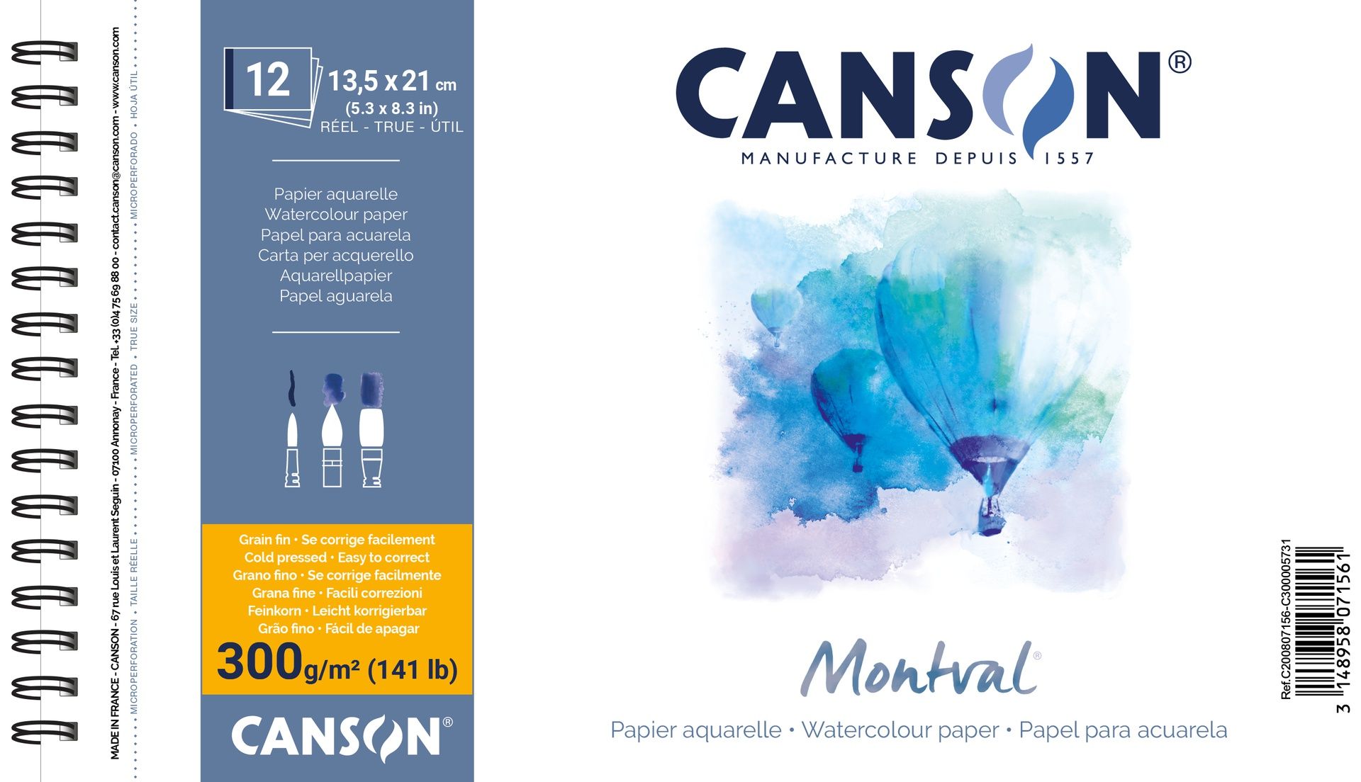 T Canson Montval CP 13,5x21 cm 300G Spiral Pad 12