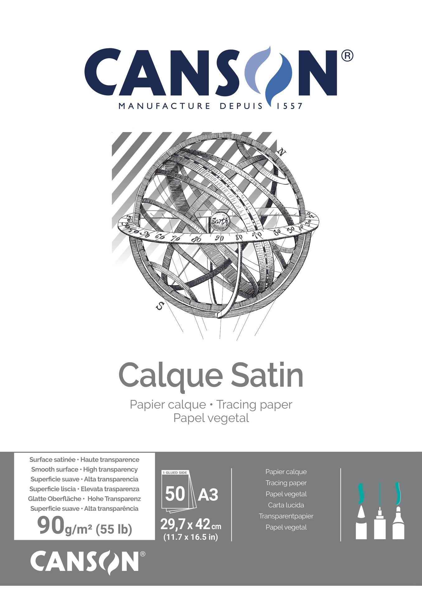 T Canson Calque Satin Paper Pad A3 90G 50 SH