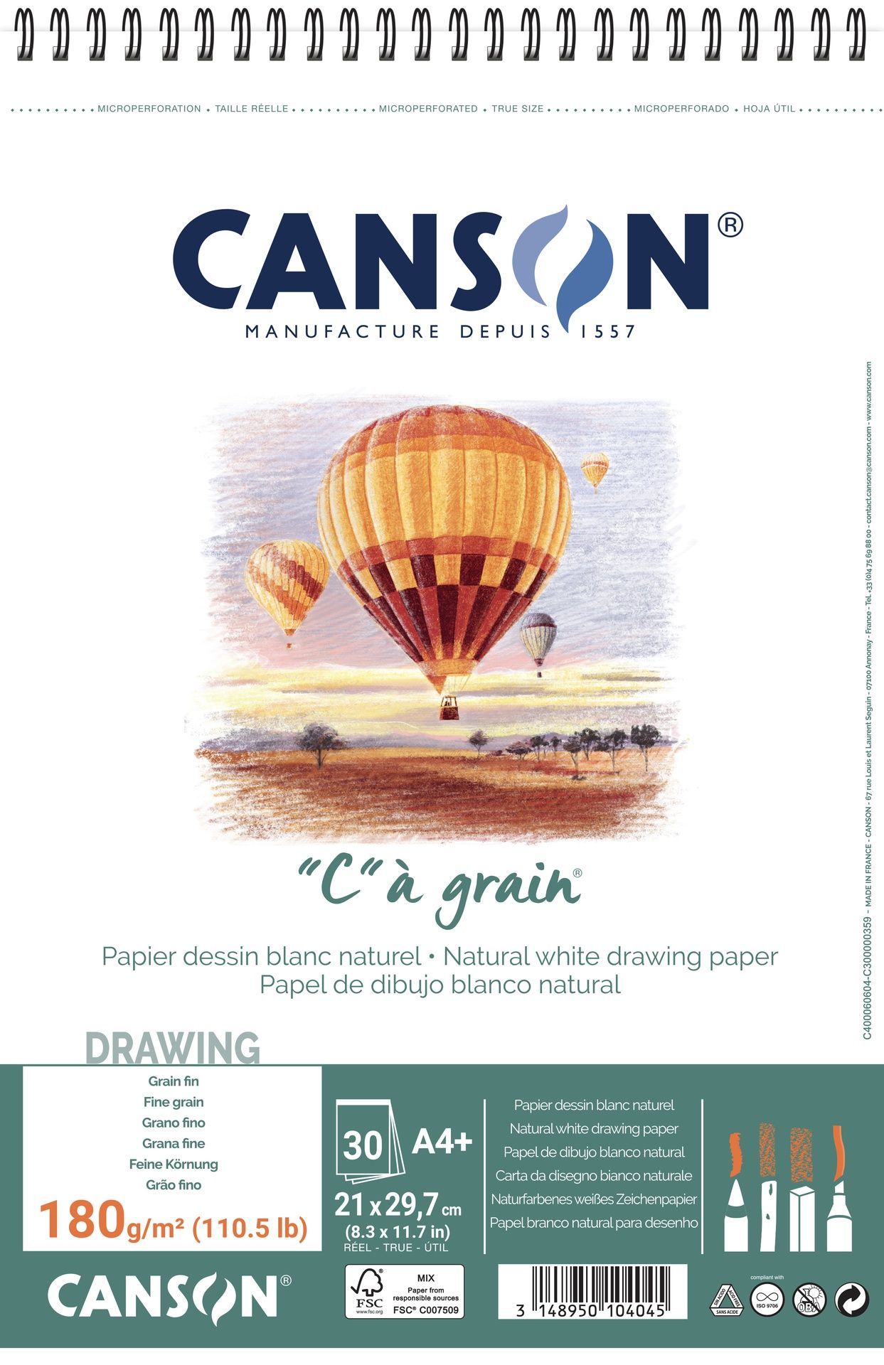 T Canson C Á grain FG A4+ 180G Spiral 30 SH