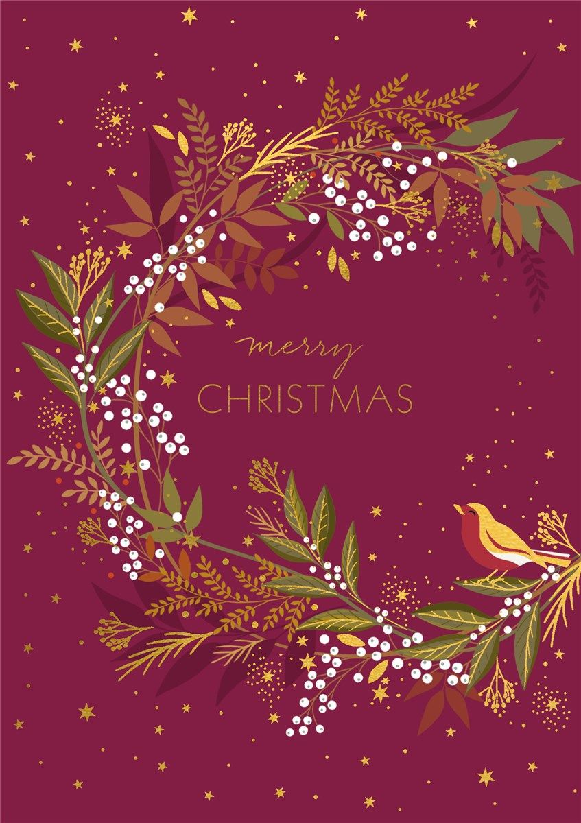 2-osainen joulukortti The Art File - Burgundy Wreath Merry Christmas