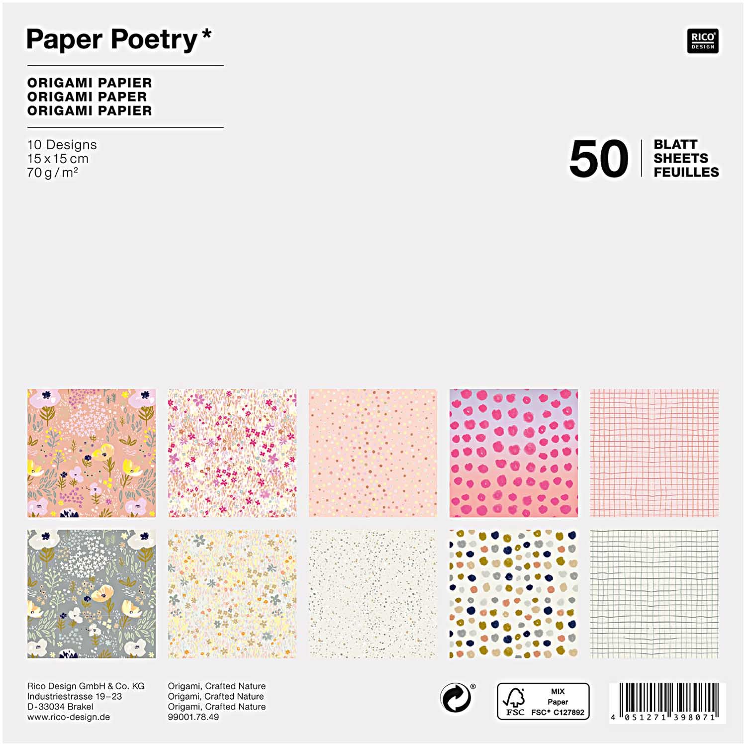 Origamipaperi 50 kpl Rico Design - Crafted Nature