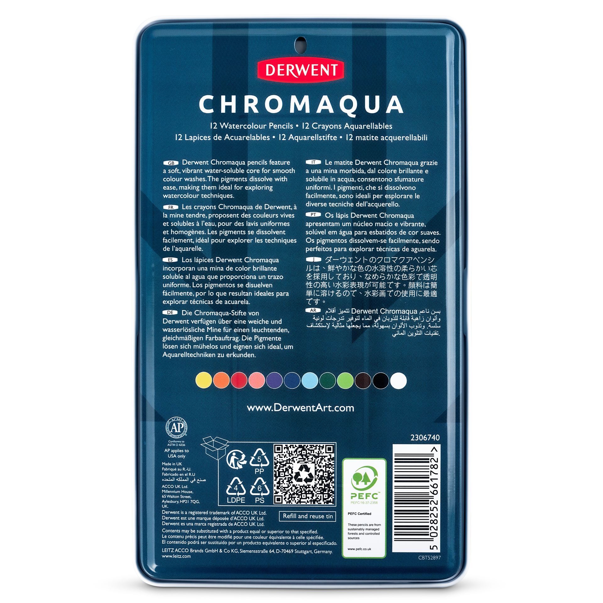 Derwent Chromaqua 12 akvarellivärikynälajitelma