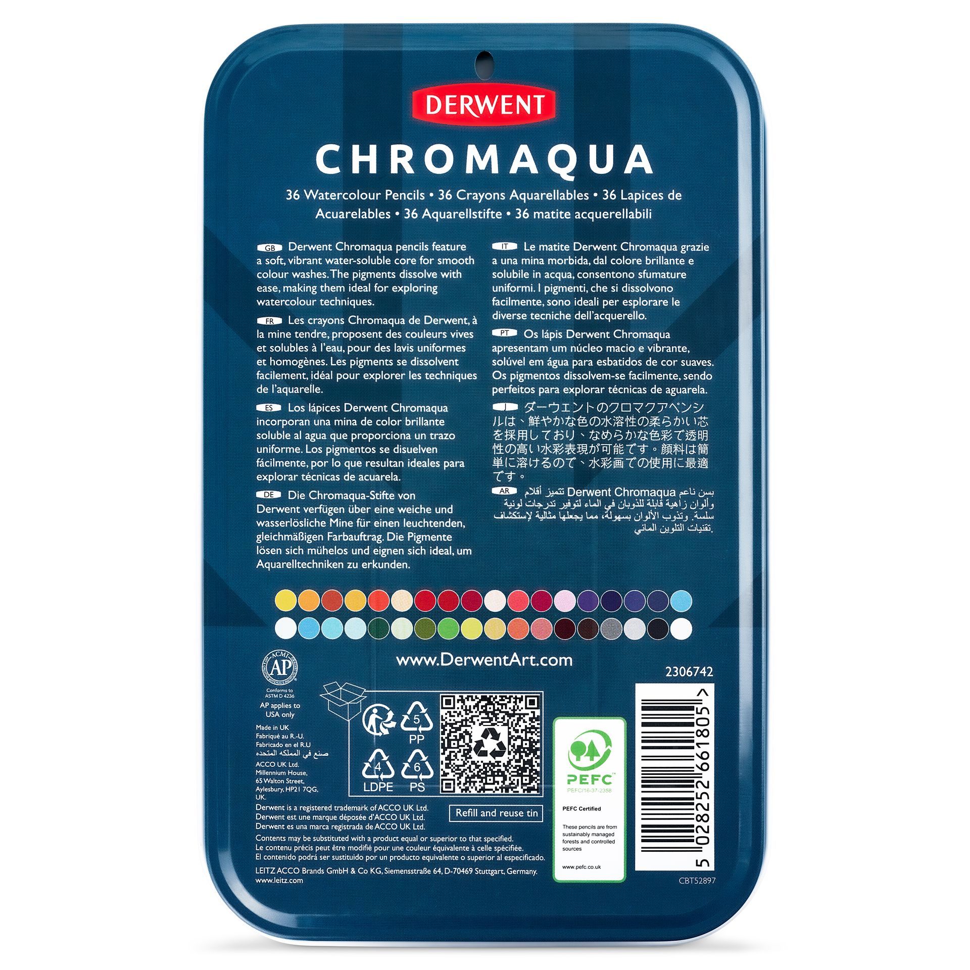 Derwent Chromaqua 36 akvarellivärikynälajitelma