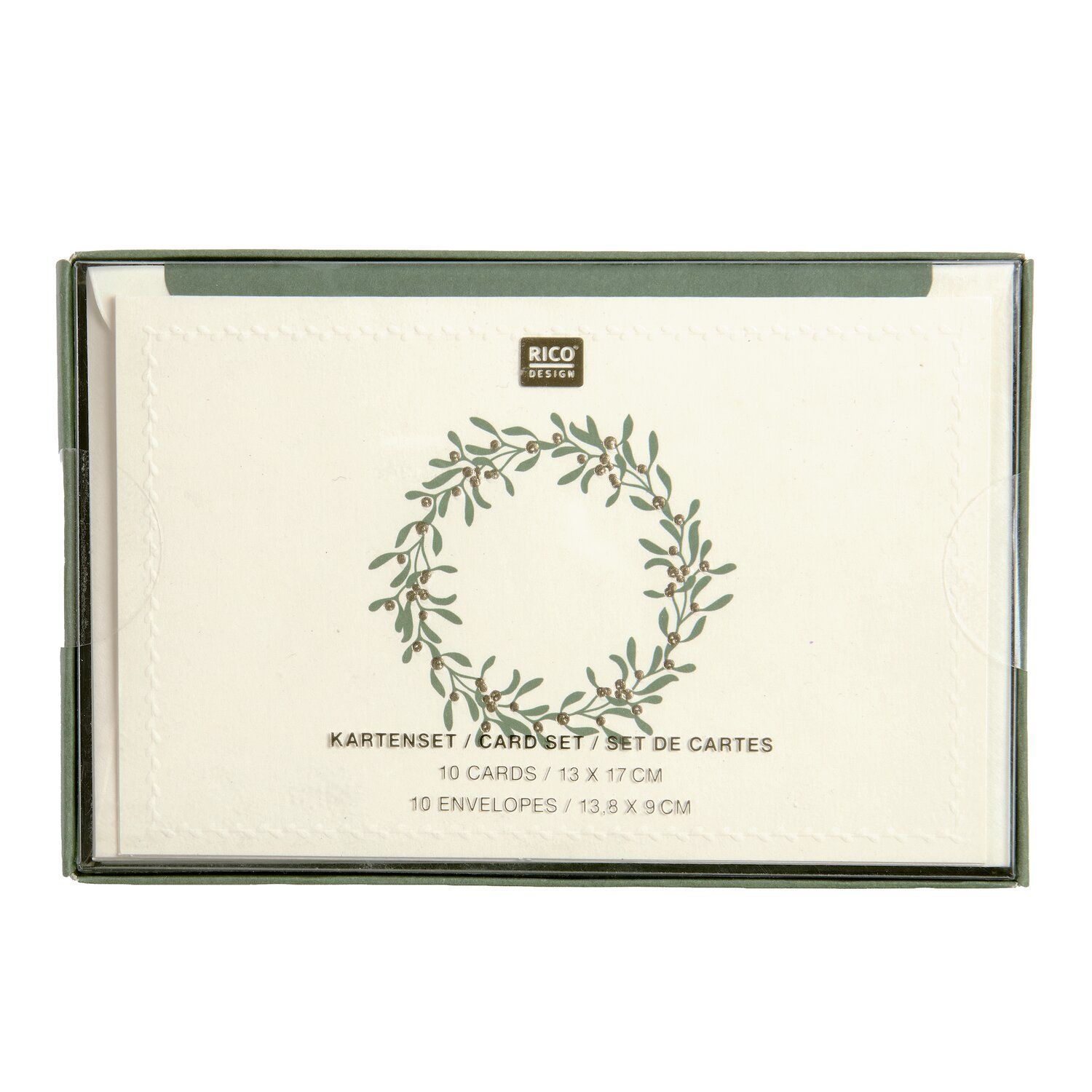 Joulukorttisetti 10 kpl Rico Design - Green wreath