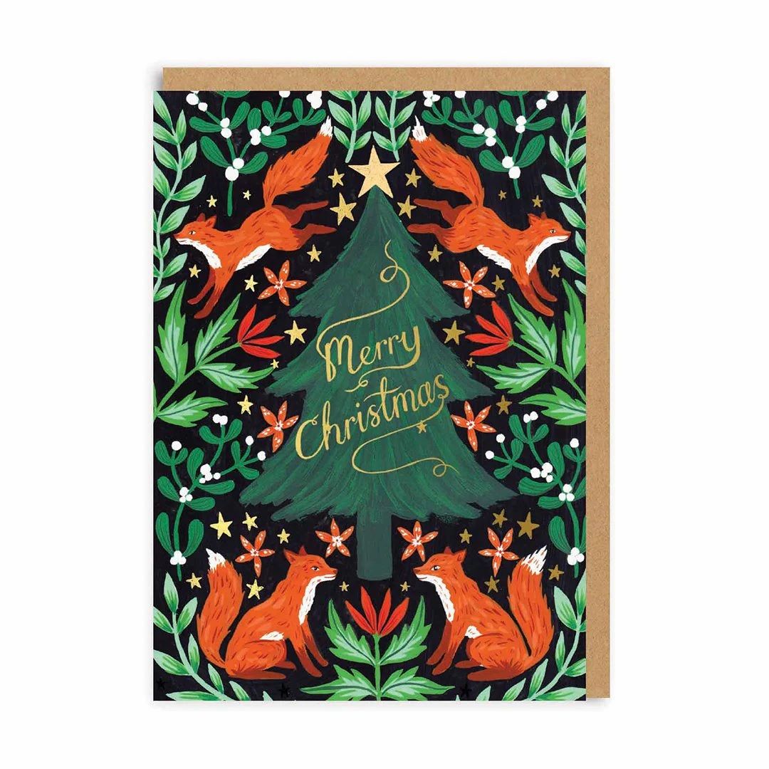 2-osainen joulukortti Ohh Deer - Merry Christmas, foxes