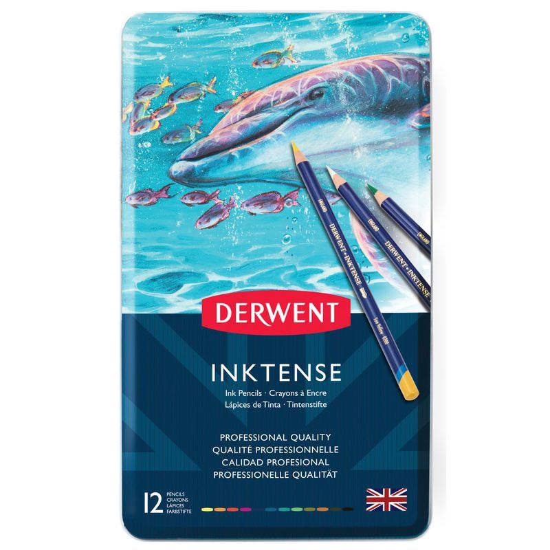 Derwent Inktense 12 mustevärikynälajitelma