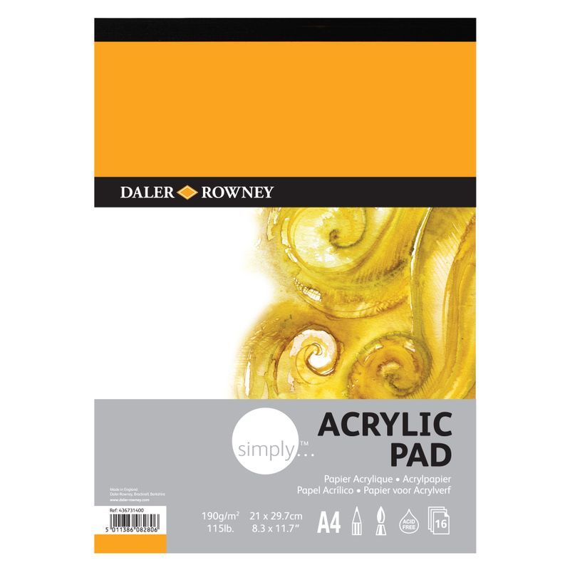 DR Simply akryylilehtiö 190g A4 (16), 16 sivua, akryyliväreille