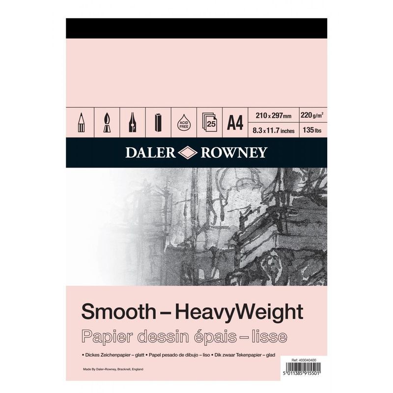 DR Smooth Heavyweight drawing 220g A4 (25) Sileä, 25 sivua