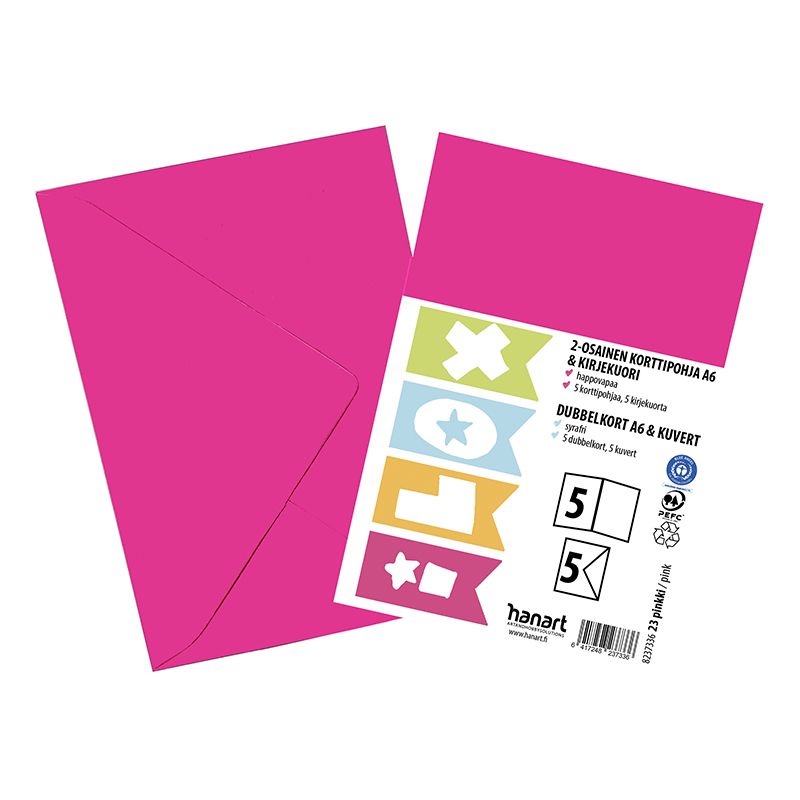 ILOX 2-os kortit ja kuoret 5+5kpl pink