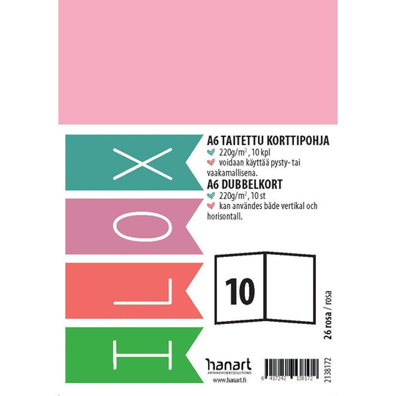 ILOX 2-os kortti A6 10kpl 220g 26 Roosa