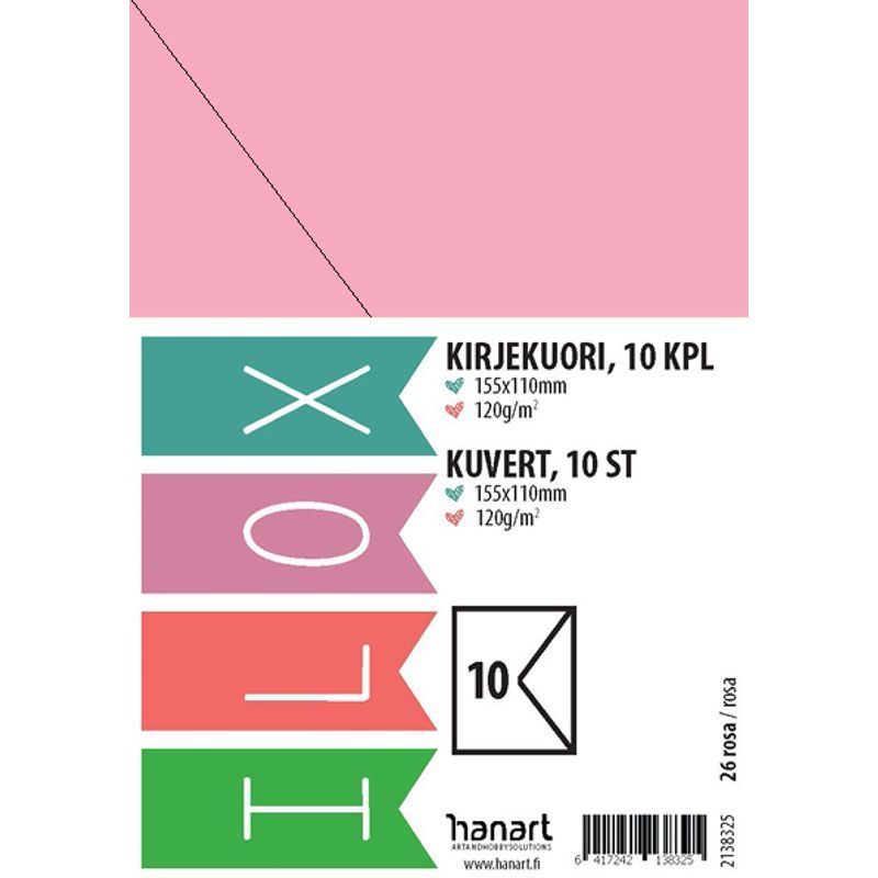 ILOX Kirjekuori 11x15,5cm 10kpl 120g 26 Roosa, Piikkipakkaus