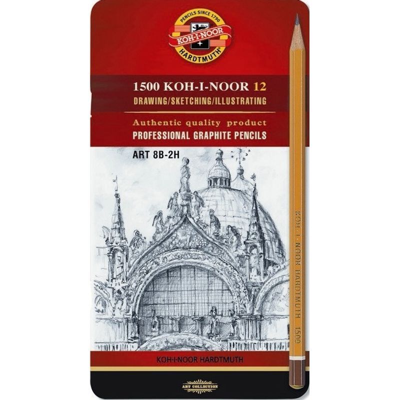 KOH Lyijykynä Art 1502 12 8B-2H, metallirasia, pehmeät vahvuudet