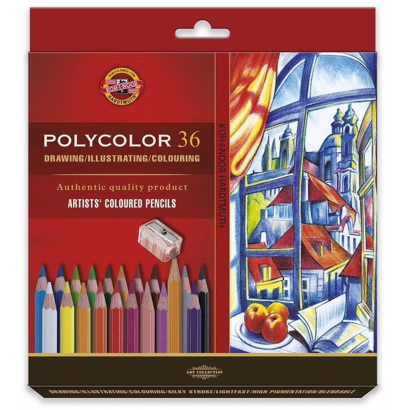 PA. KOH Polycolor värikynät 36 kpl kartonkirasia, 2 lyijykynää;HB ja 4B, teroitin, korvaava 9318729