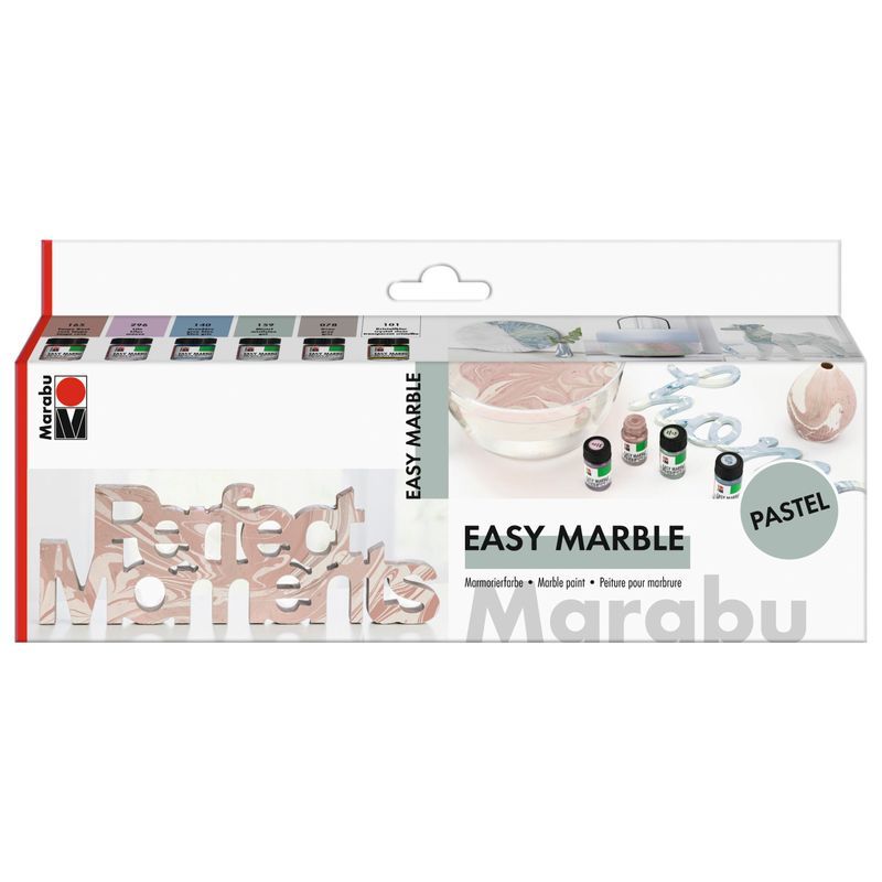 P. Marabu Easy Marble trend set pastel 6x15ml, rose, lila, grey blue, mistletoe, grey, crystal