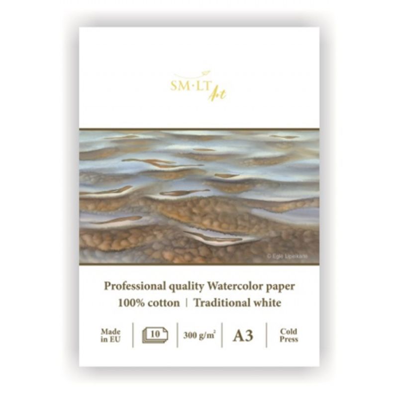 SMLT PRO-akvarellilehtiö 300g A3 (10) 100%puuvilla, 100% puuvilla-akvarellipaperi