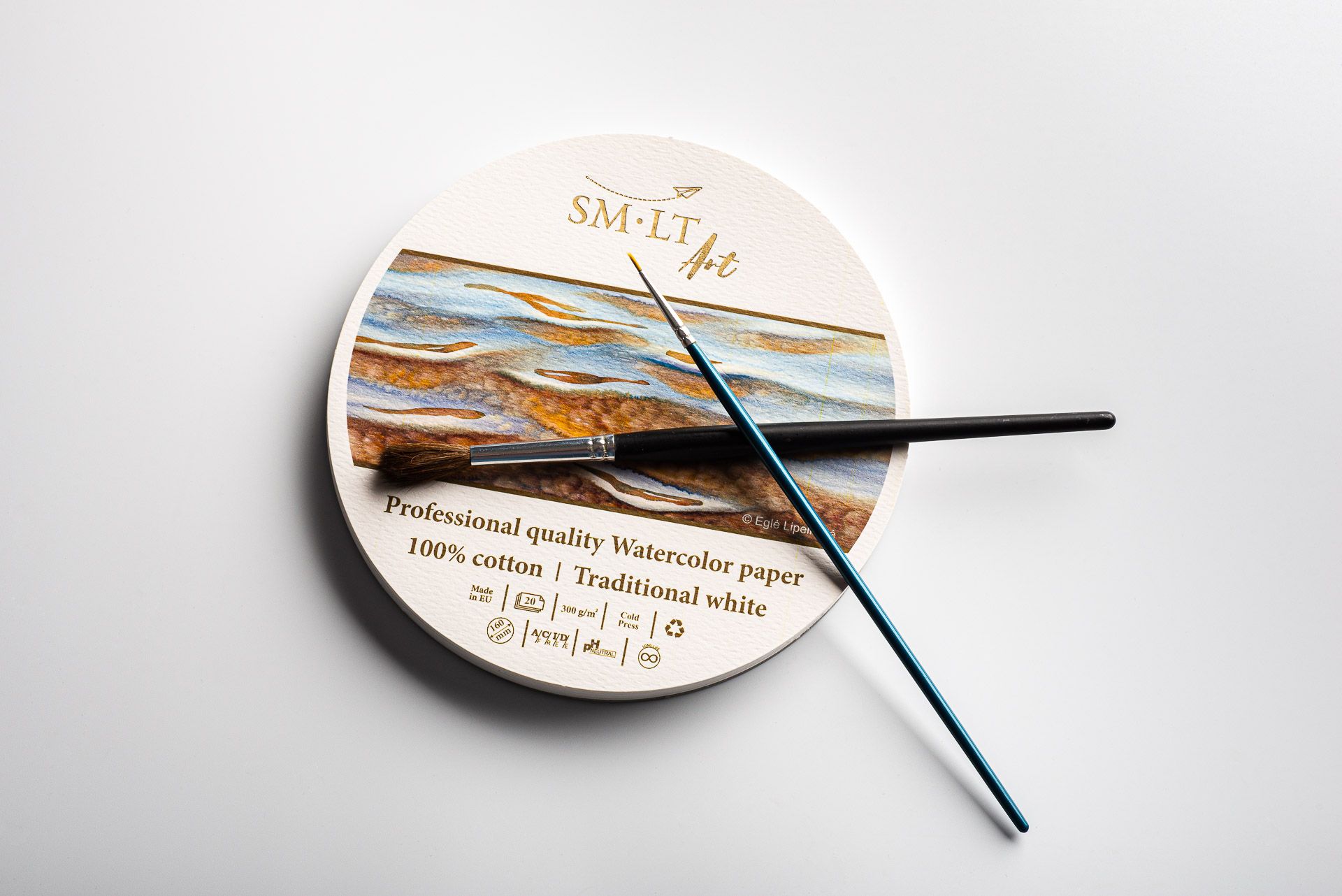 SMLT Pro Pyöreät akvarellipaperit 16cm (20) 300g, 100% puuvilla  taustapahvi ja kansipaperi FSC