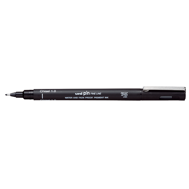 UNI PIN kuitukärkikynä Chisel tip 1,0mm musta viis, kalligrafia viisto