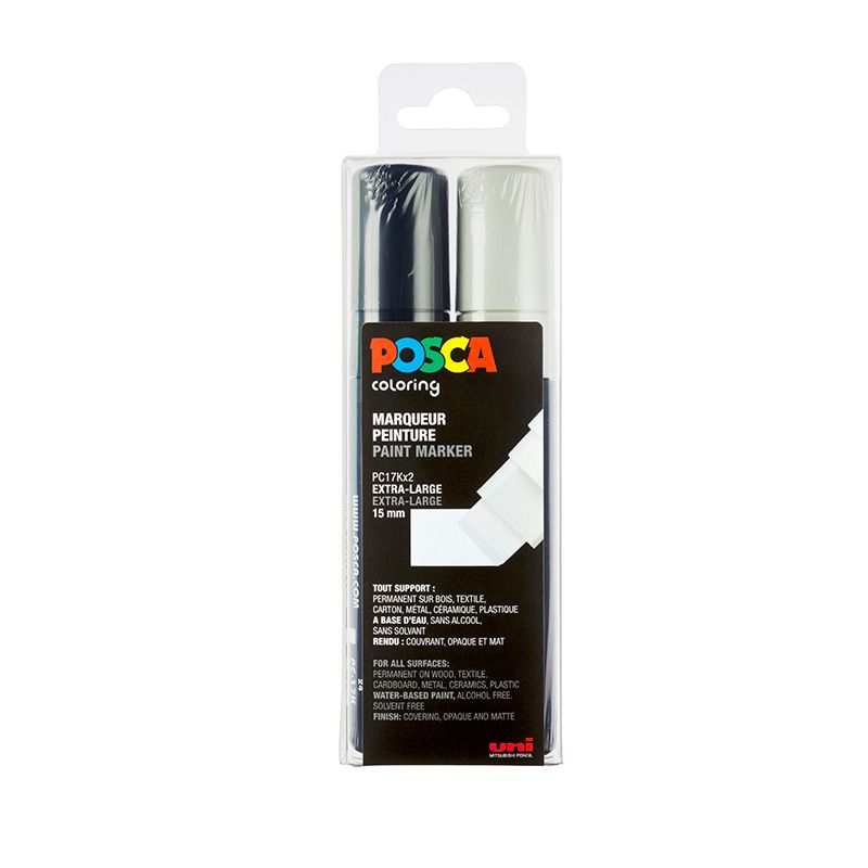 UNI POSCA Marker 2kpl PC-17K 15mm valkoinen musta