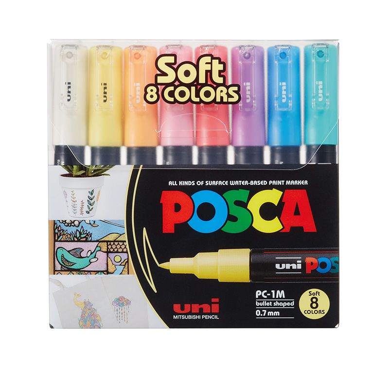 UNI POSCA Marker 8 kpl PC-1M 0,7-1mm pastellivärit