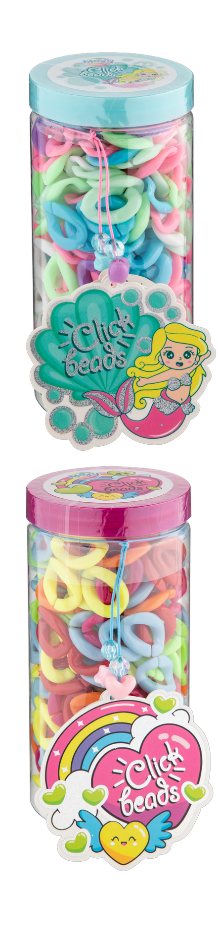 Click beads in Jar, 2 ass, Unicorn  Pastel-Rainbow