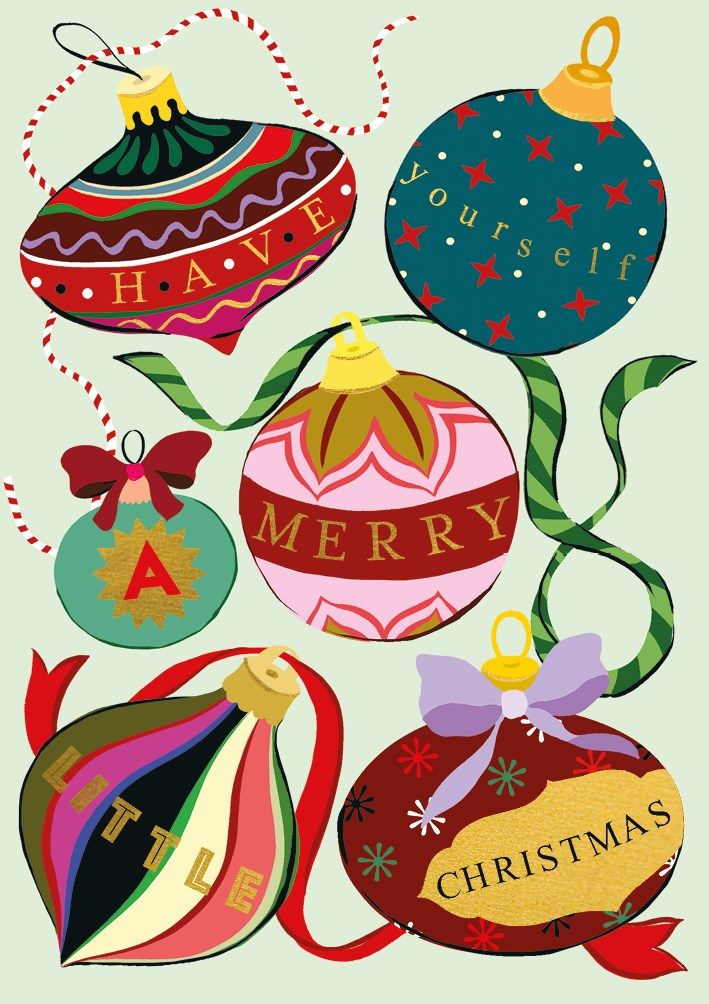 2-osainen joulukortti The Art File - Merry Christmas Baubles