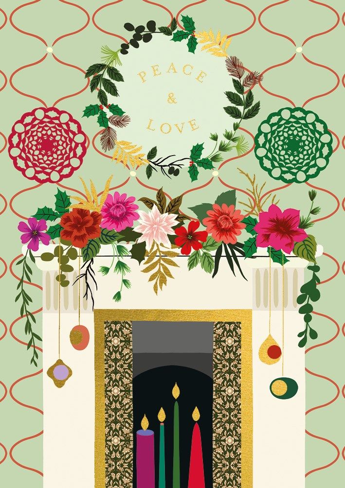 2-osainen joulukortti The Art File - Peace and Love Fireplace