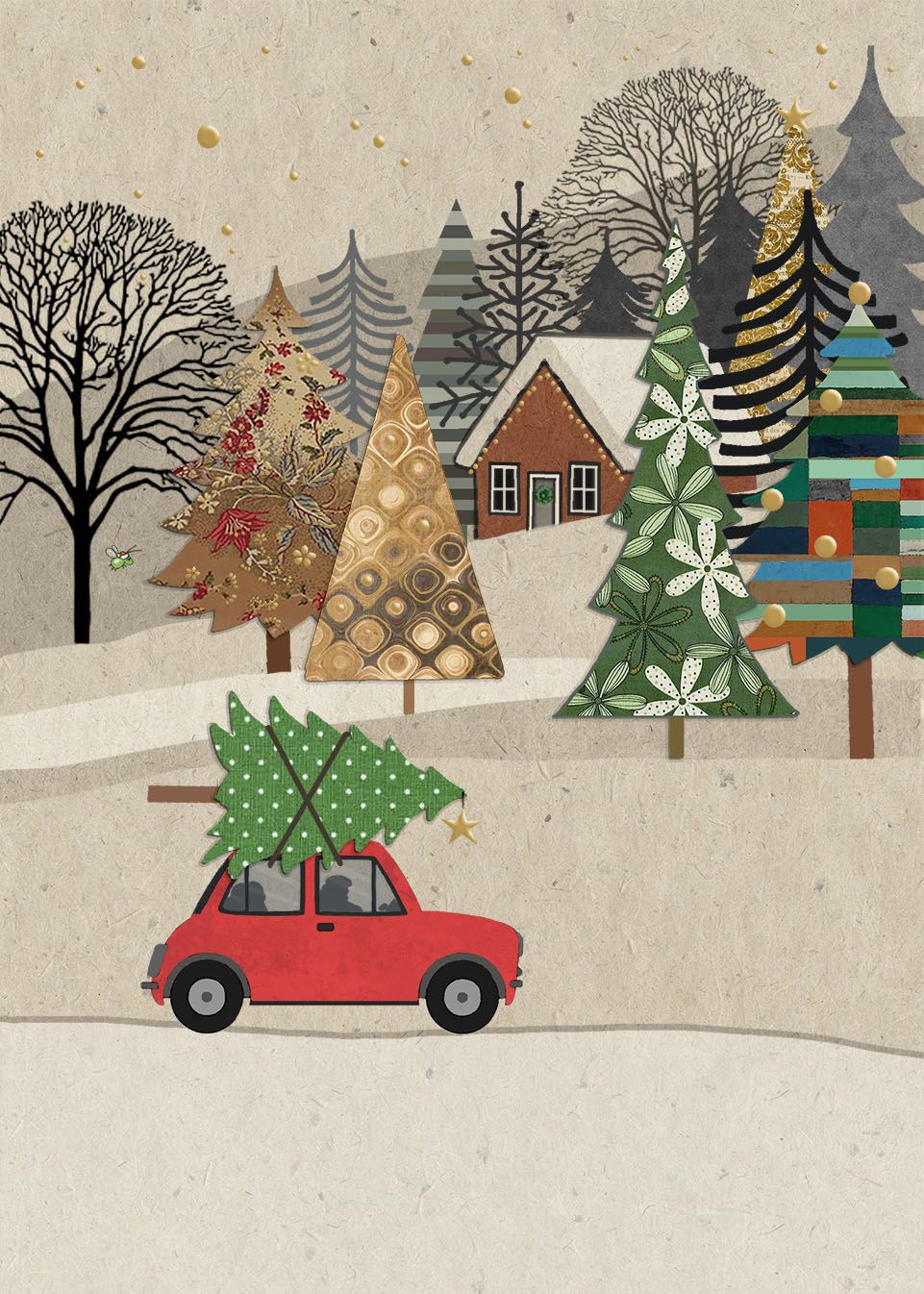 2-osainen kortti joulu Bug Art - Tree Car