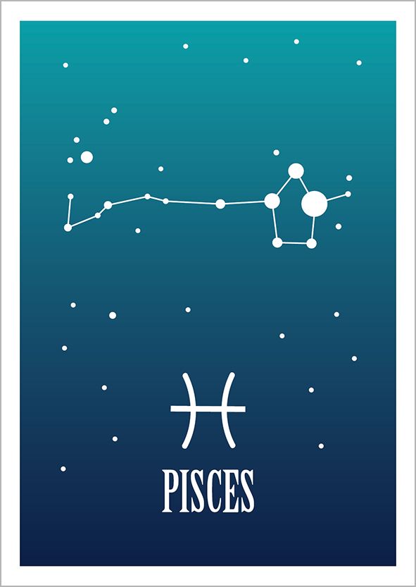 Kohopainettu postikortti Zodiac Signs - Pisces / Kalat