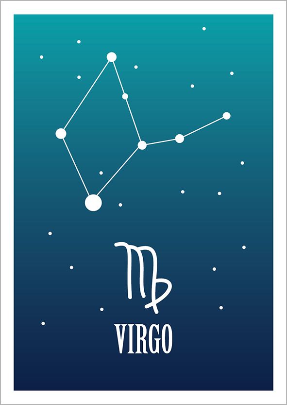 Kohopainettu postikortti Zodiac Signs - Virgo / Neitsyt