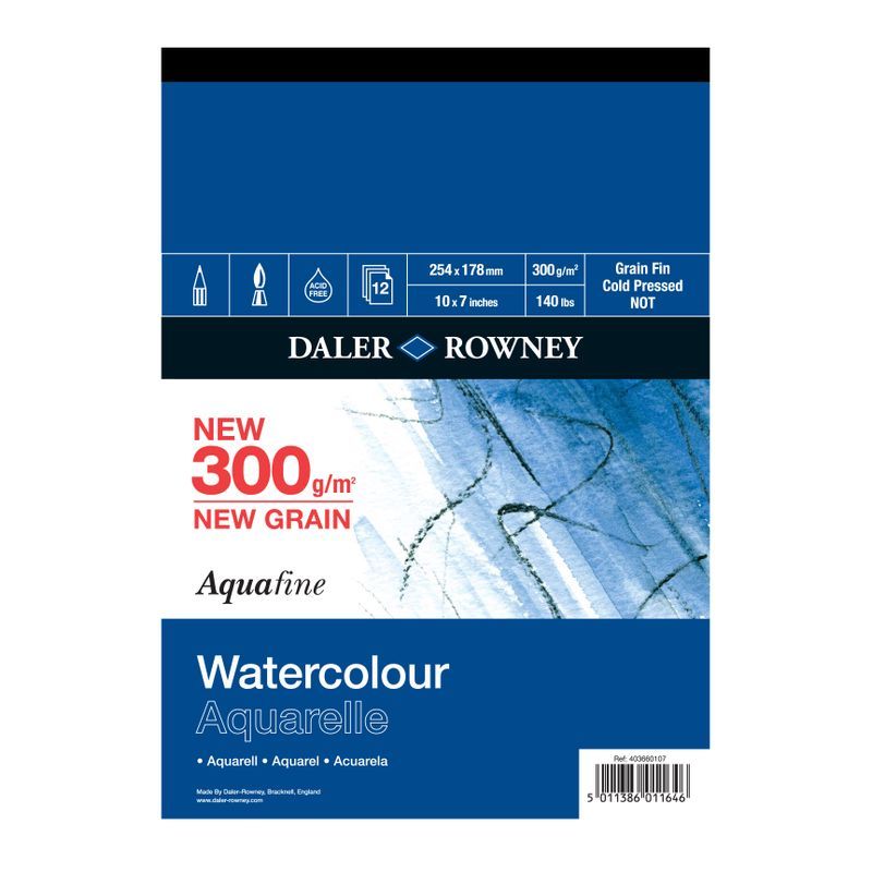 DR Aquafine akvarellilehtiö 300g A4 (12) PK, 100% selluloosa, 12 sivua, puolikarkea