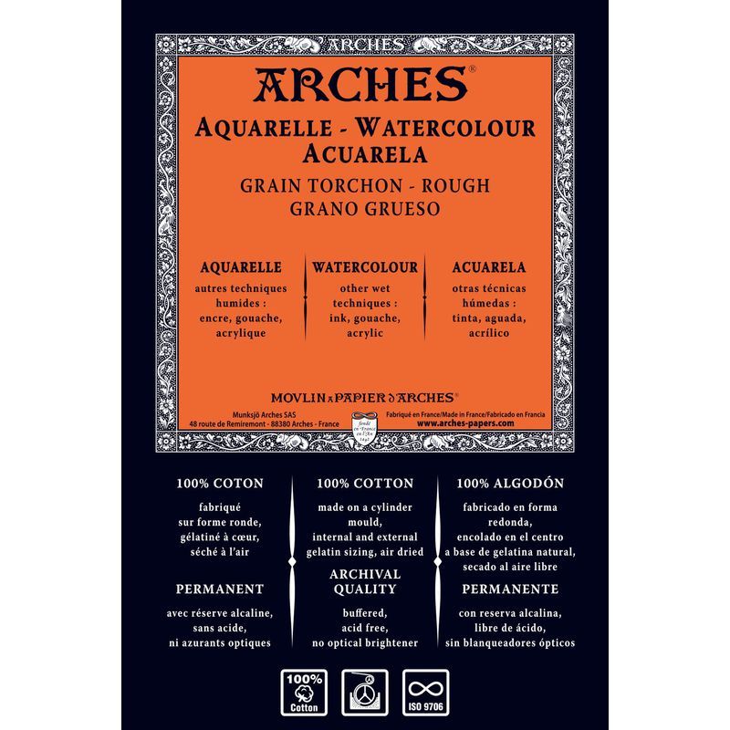 Arches 300g rulla 1,13x9,14m karkea, 100% lumppu akvarellipaperi