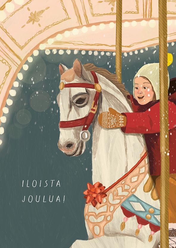 2-osainen kortti joulu Johanna Ilander - "Iloista joulua!" Lapsi karusellissa