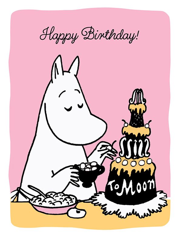 2-osainen kohopainokortti Muumi - Muumimamma ja kakku, Happy Birthday!