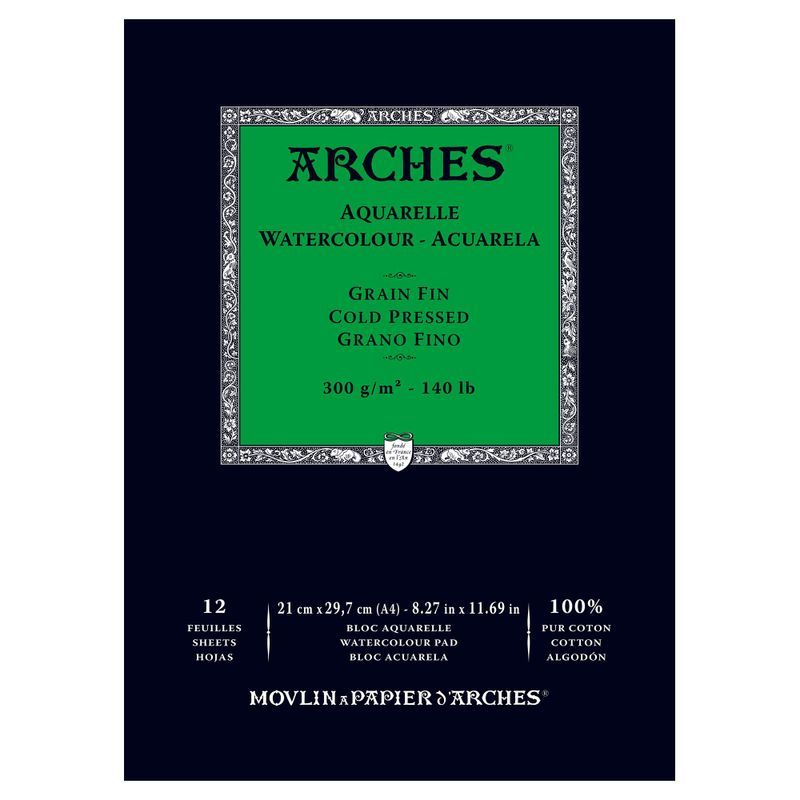 Arches 300g A4 (12L1) puolikarkea, 100% lumppu akvarellilehtiö
