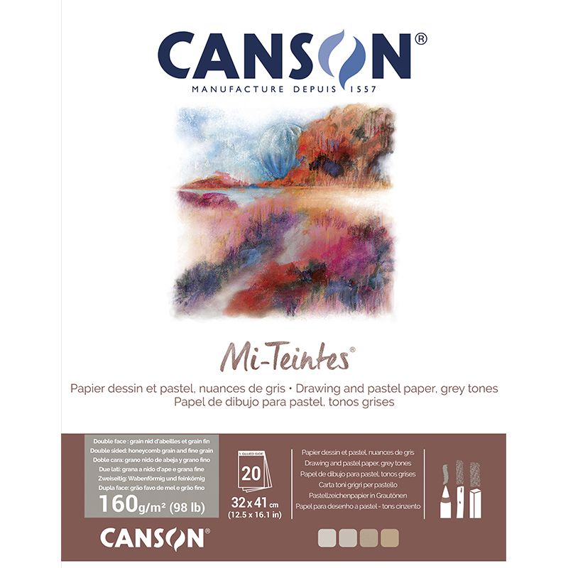 Canson Mi-teintes 160g (20) 32x41 Grey shades, pastellilehtiö harmaan sävyt, 4 sävyä
