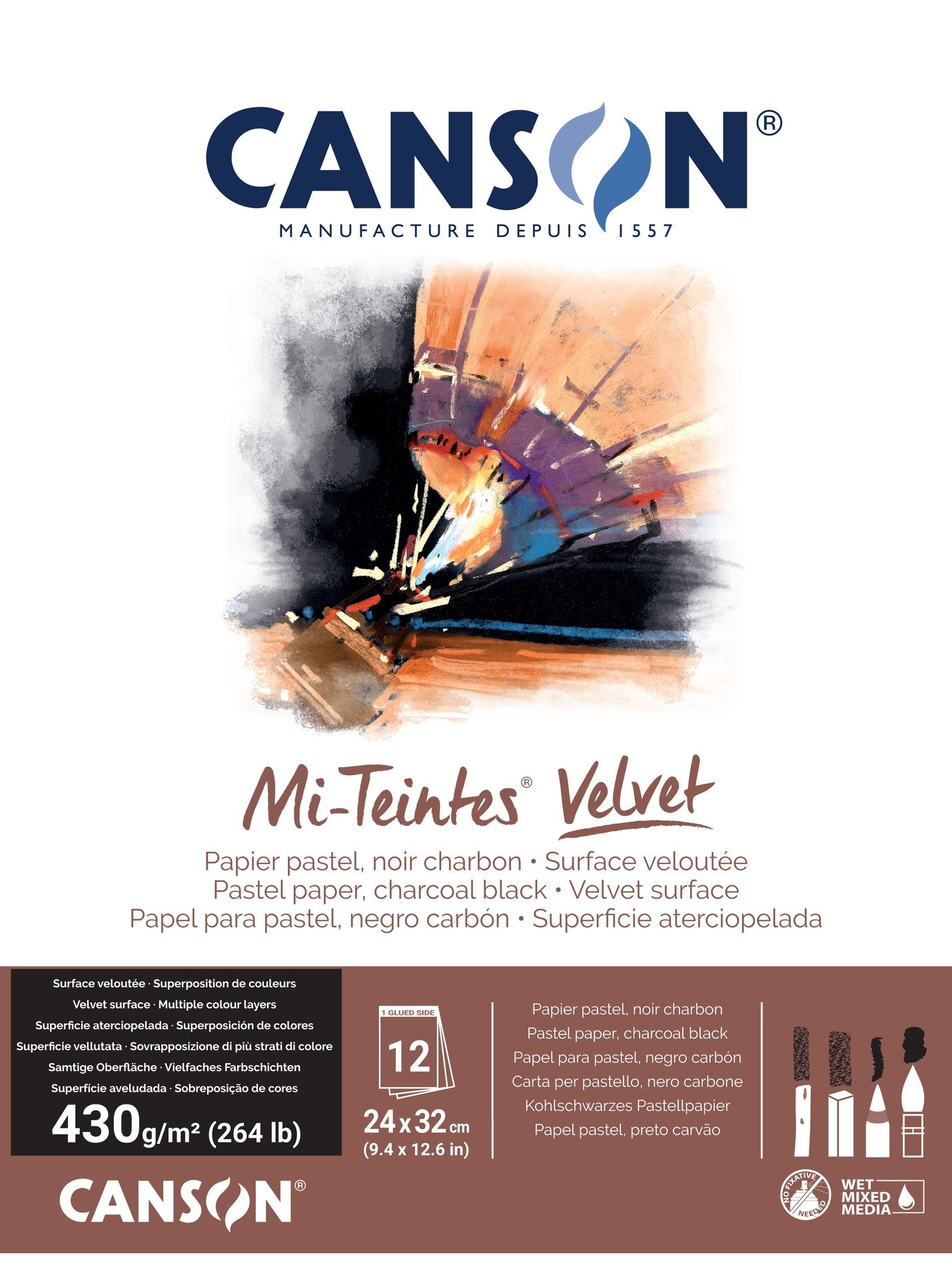 Canson Mi-Teintes Velvet 430g 24x32cm 12L musta, samettipintainen lehtiö