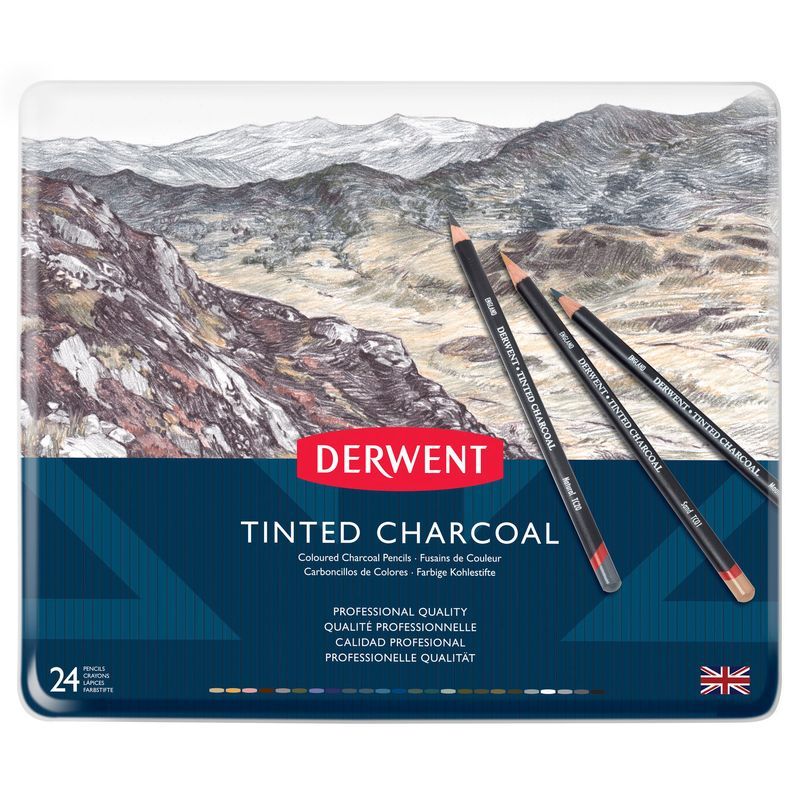 Derwent Tinted Charcoal 24 lajitelma, Sävytetyt Hiilikynät