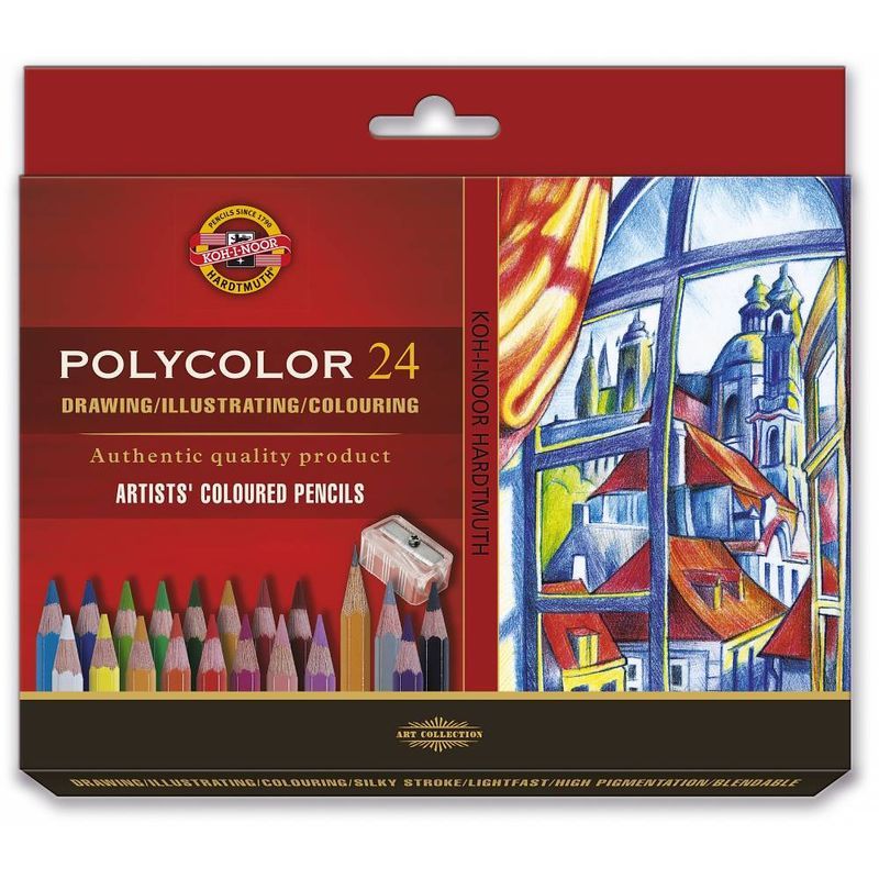 KOH Polycolor värikynät 24 kpl kartonkirasia, sis myös 2 lyijykynää; HB ja 4B sekä terotin