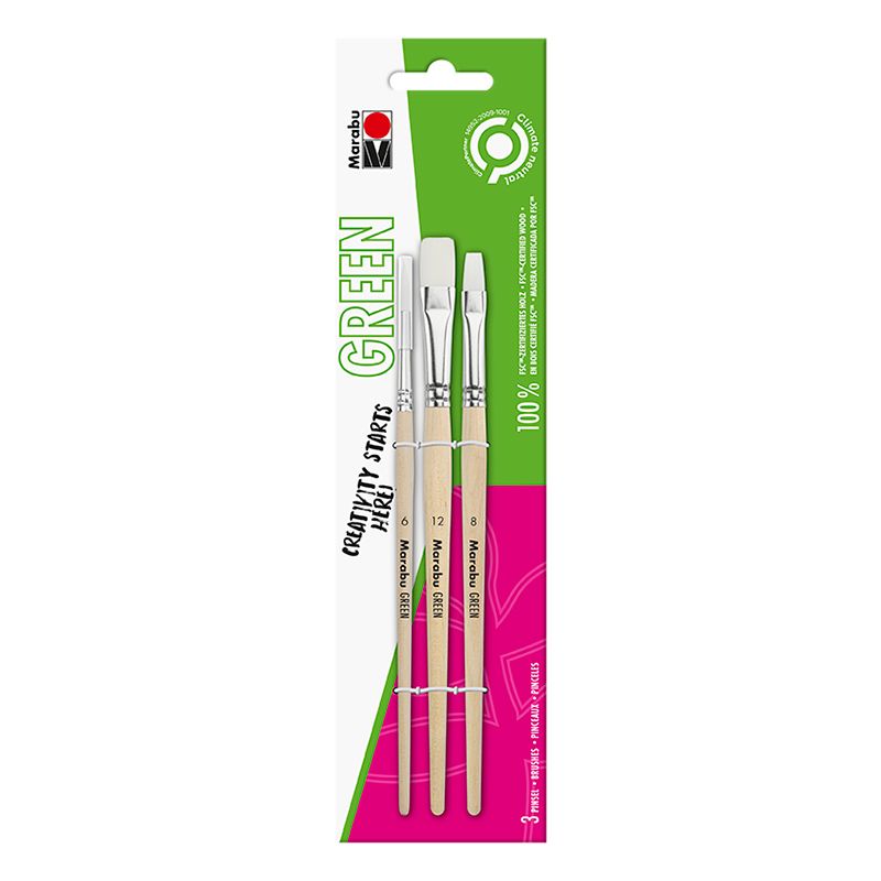 Marabu Green sivellinsetti 3kpl keinokuitu FSC, lyhyt varsi p6 l8 12 FSC 100%