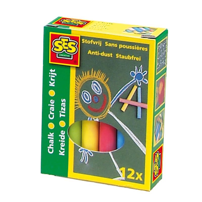 PA. SES Chalks anti-dust 12 COLOUR, pölyttömät taululiidut