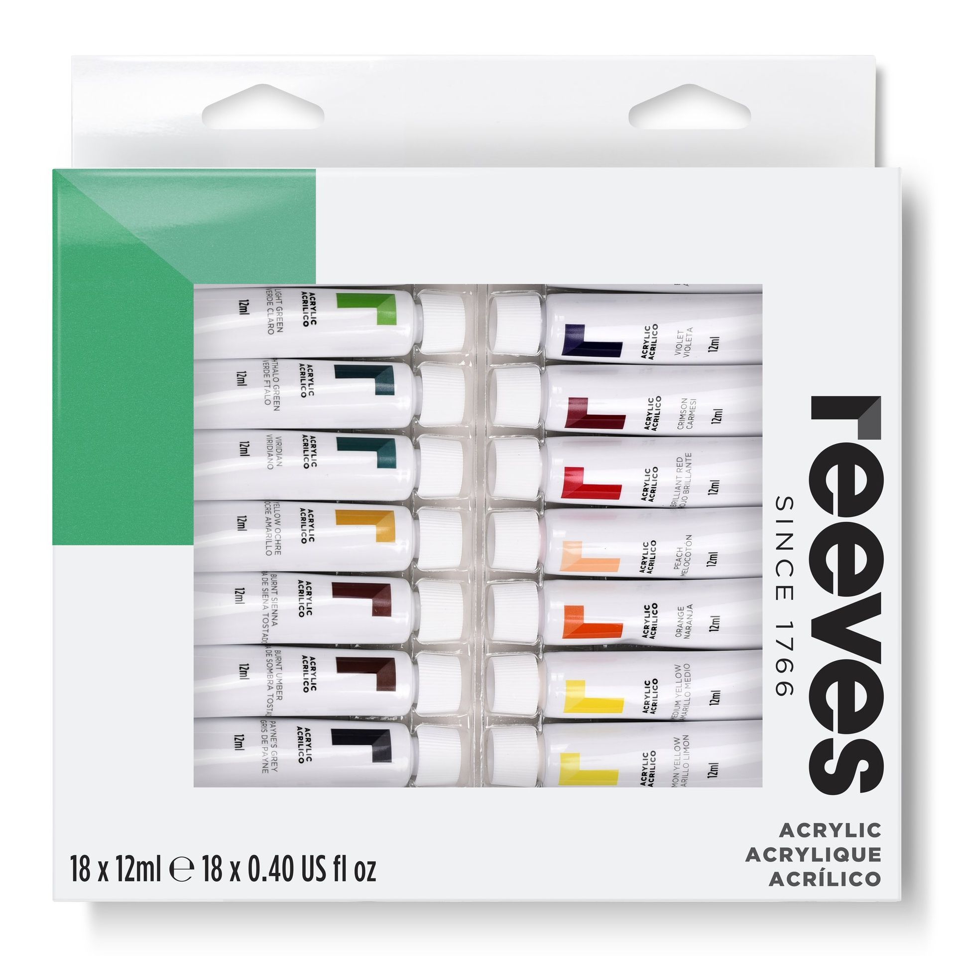 REEVES akryylivärilajitelma 12ml x18 tuubia