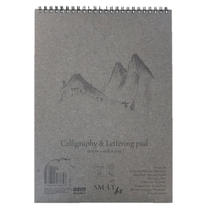 SMLT Kalligrafialehtiö 100g A4 (50) kierreselkä, Sisältää apuviivaston