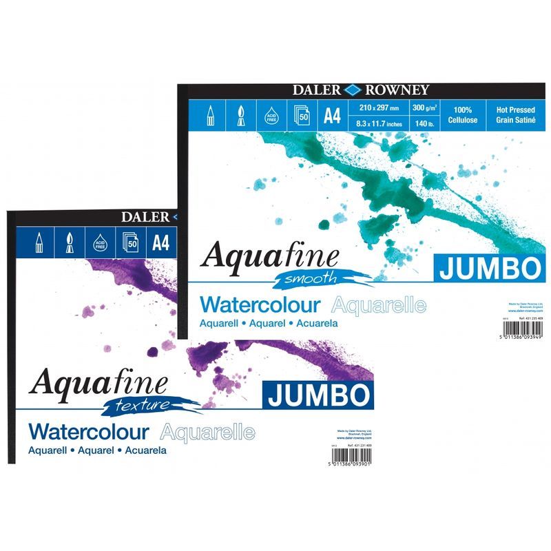 DR Aquafine akvarellilehtiö 300g A4 (50) Jumbo S, 100% selluloosa, 50 sivua, sileä