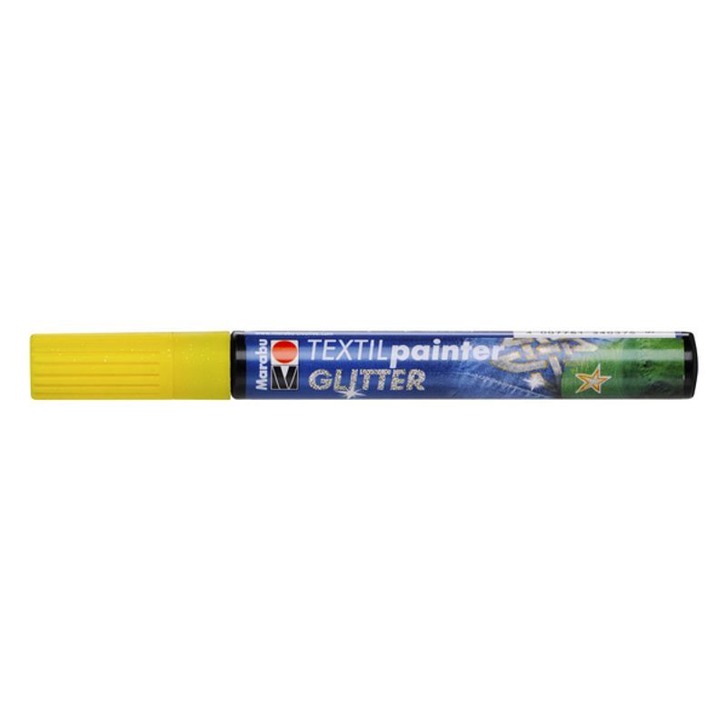T Marabu Tekstiilitussi Glitter 519 3mm keltainen, vaaleille ja tummille kankaille